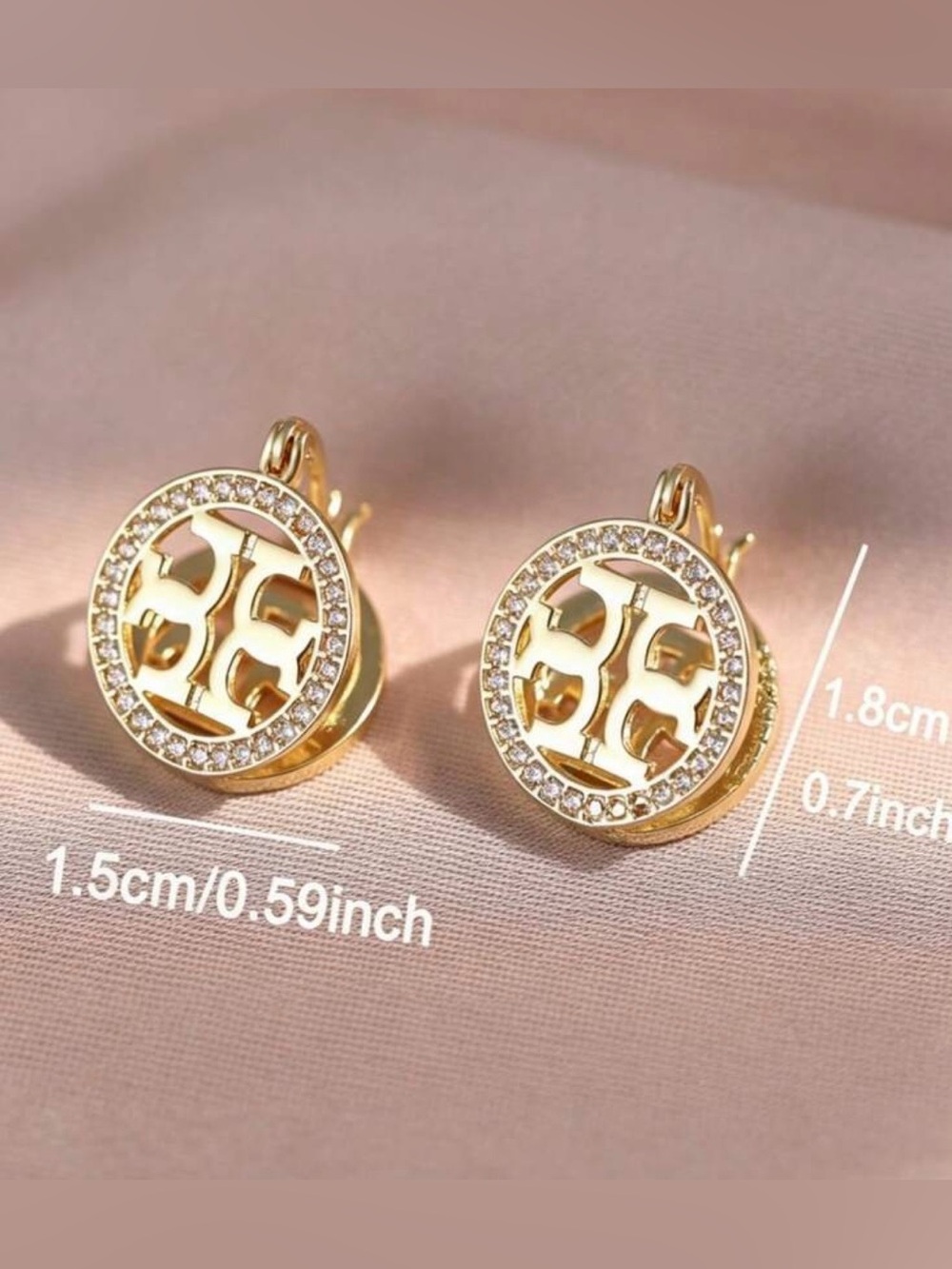 NWT Gold-Plated | Zirconia Double ‘T’ Logo Circular Earrings - Picture 3 of 4